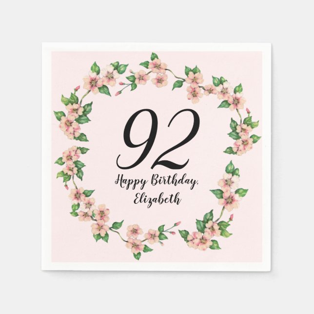 Serviette En Papier Fleurs pour les 92 ans Joli rose blush (Devant)