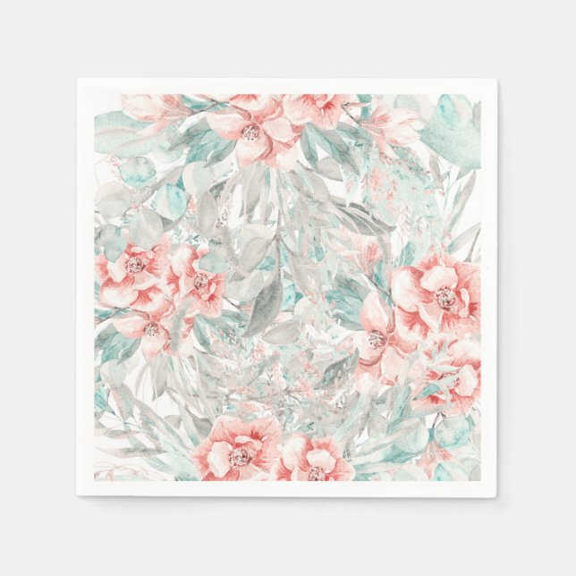 Serviette En Papier Fleurs printanières élégantes de verdure pour mari (Devant)