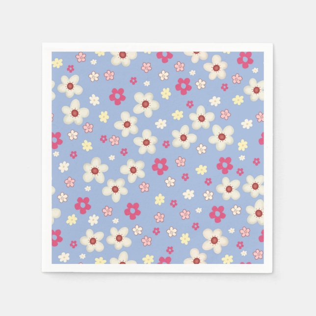 Serviette En Papier fleurs printanières sur fond bleu (Devant)
