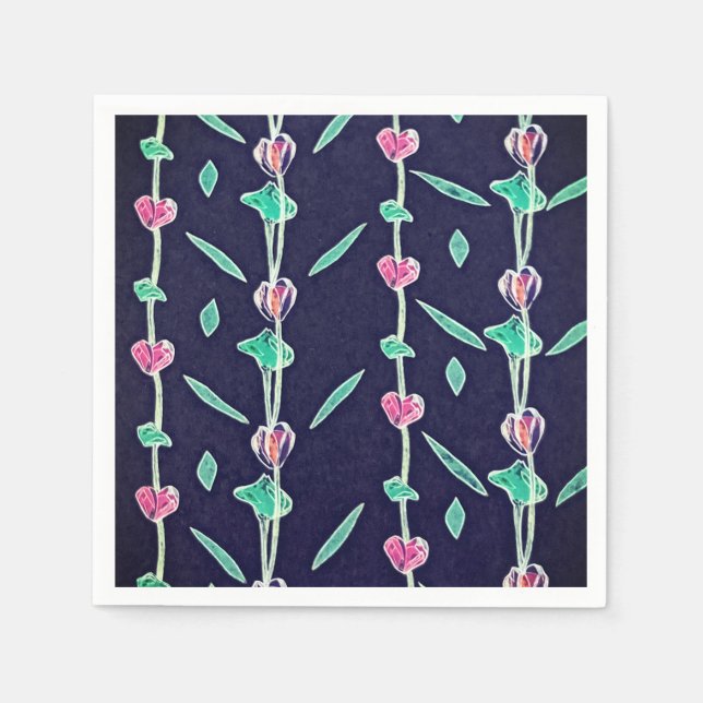 Serviette En Papier Fleurs rayées (Devant)