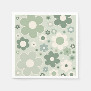 Serviette En Papier Fleurs rétro Sage Vert Abstrait Floral