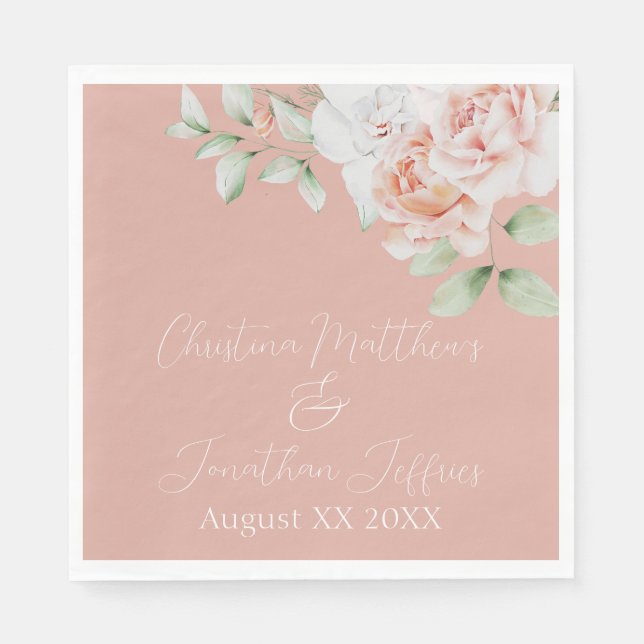 Serviette En Papier Fleurs Romantiques Pêche et Blanches (Devant)