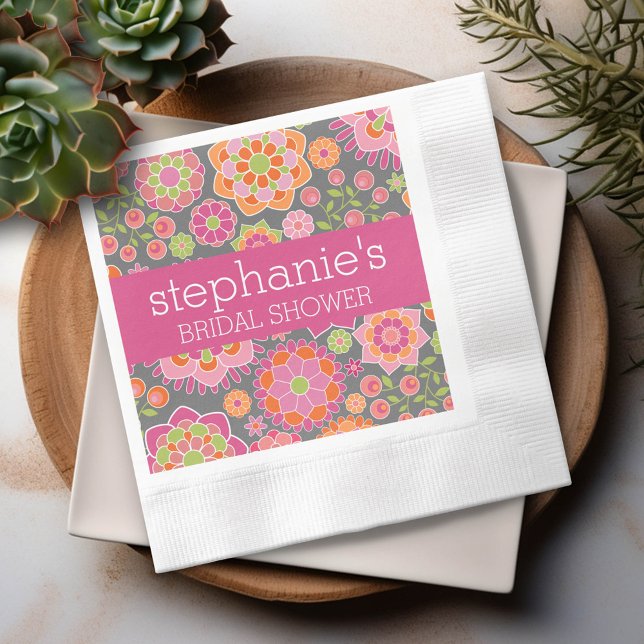 Serviette En Papier Fleurs rose chaud et vert citron - Baby Shower (Custom Bridal Shower Napkins)