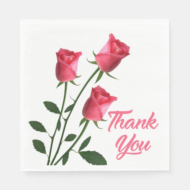 Serviette En Papier Fleurs rose Merci florale Mariage / Fête (Devant)