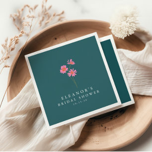 Serviette En Papier Fleurs Rose Sarcelle Vertes Bohème Personnalisé Ma