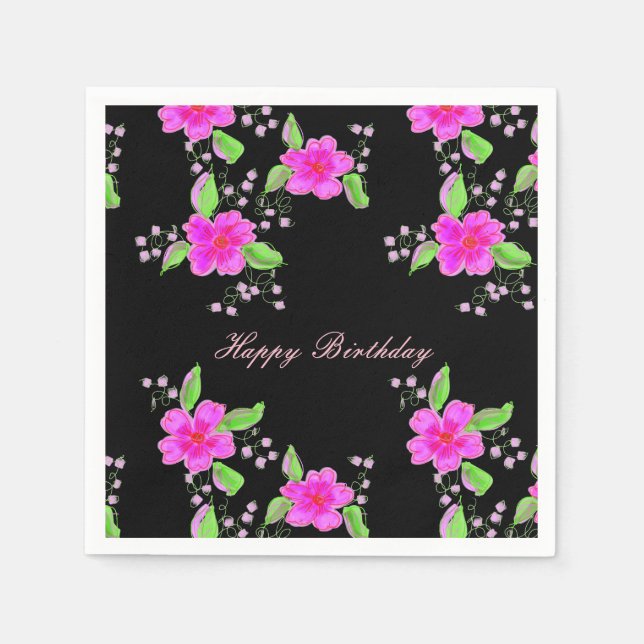 Serviette En Papier Fleurs rose vif (Devant)