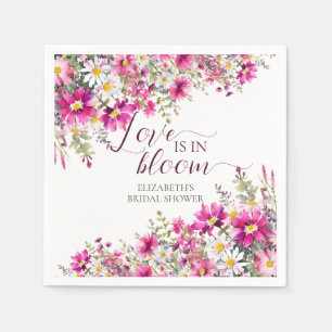 Serviette En Papier Fleurs rose vif aquarelle L'amour est en fleurs