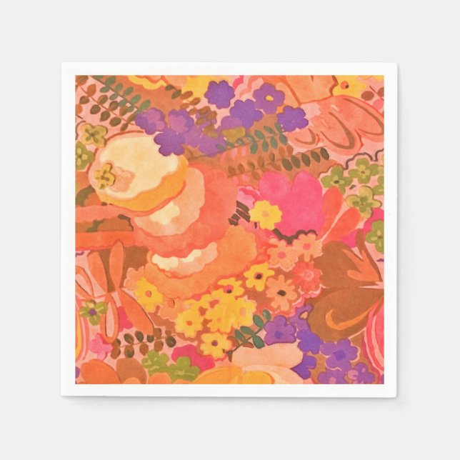 Serviette En Papier Fleurs rose vintage Aquarelle botanique (Devant)