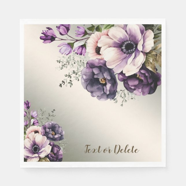 Serviette En Papier Fleurs rose violet de fête Golden Elegant (Devant)