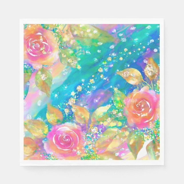 Serviette En Papier Fleurs roses (Devant)