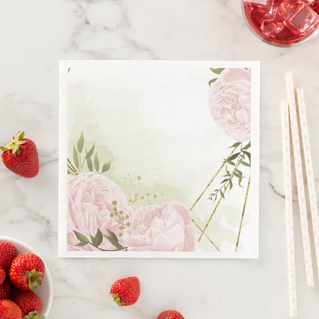 Serviette En Papier Fleurs roses boho feuilles vertes botanique (En situation)