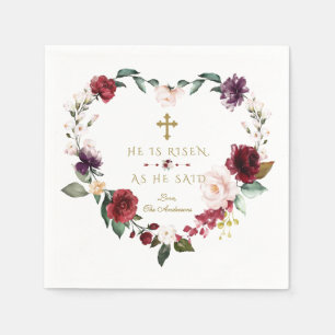 Serviette En Papier Fleurs Roses Bourgogne Il Est Ressuscité Or Pâques