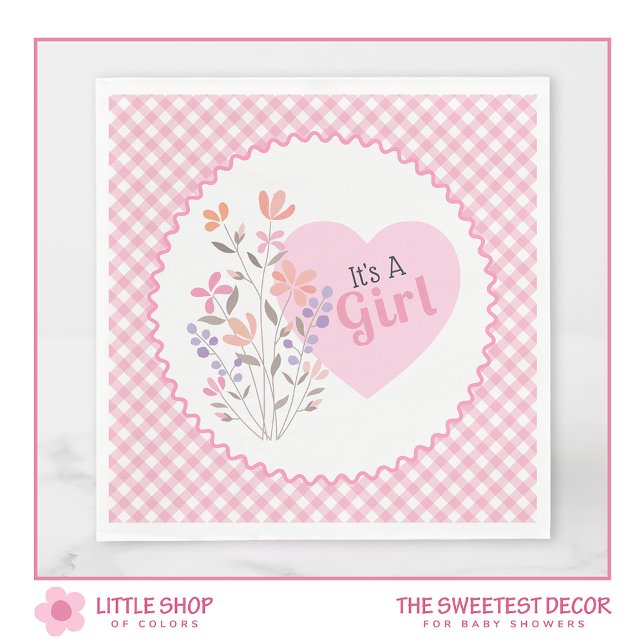 Serviette En Papier Fleurs roses C'est une fille Baby Shower (Créateur téléchargé)