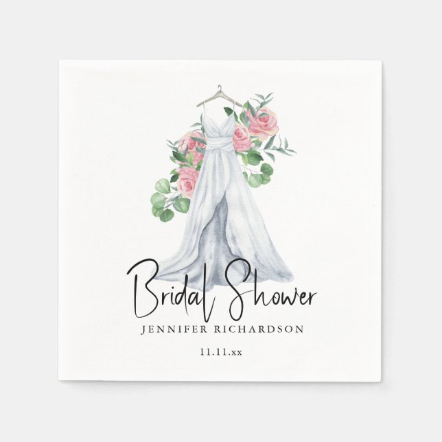 Serviette En Papier Fleurs roses élégantes et verdure - douche nuptial (Devant)