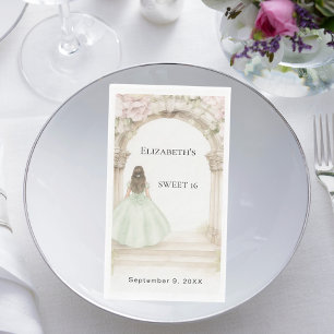 Serviette En Papier Fleurs roses en arche sur une robe verte Sweet 16