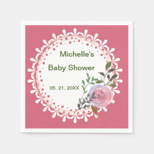 Serviette En Papier Fleurs roses et blanches personnalisées