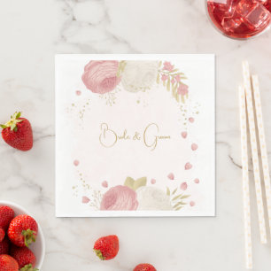 Serviette En Papier Fleurs roses et blanches romantiques or