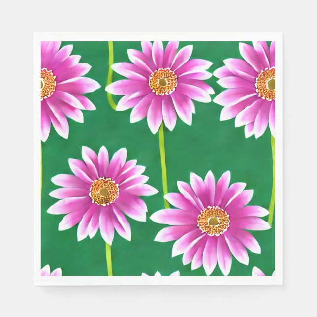 Serviette En Papier Fleurs roses et blanches sur Arrière - plan vert (Devant)