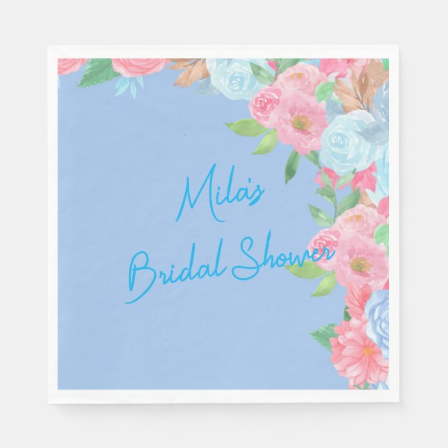 Serviette En Papier fleurs roses et bleues (Devant)