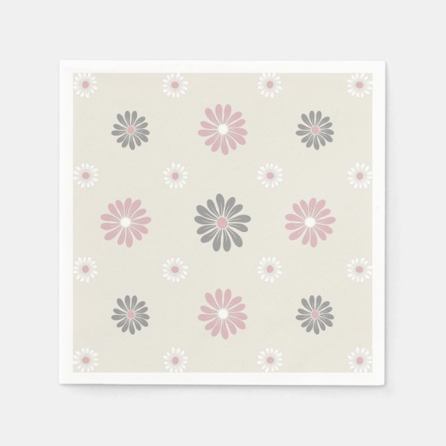 Serviette En Papier Fleurs roses et gris (Devant)
