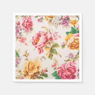 Serviette En Papier Fleurs roses et jaunes exquises. Shabby Chic