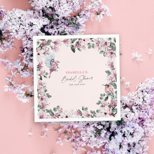 Serviette En Papier Fleurs roses et oiseaux Élégante douche de mariée