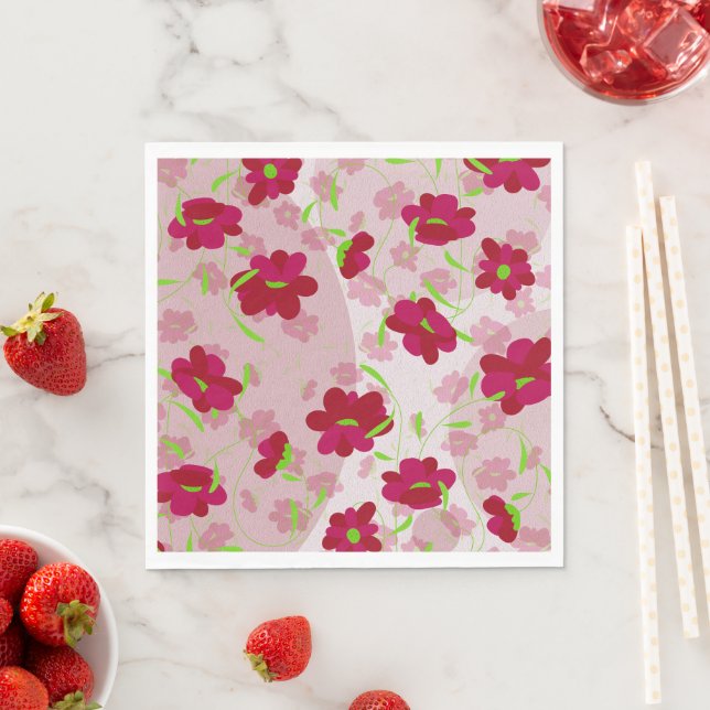 Serviette En Papier Fleurs roses et rouges - Floral (En situation)