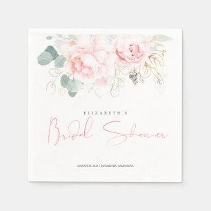 Serviette En Papier Fleurs roses et verdure dorée Baby Shower de maria