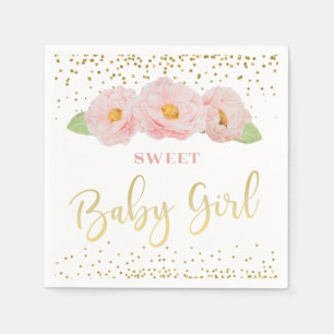 Serviette En Papier Fleurs roses Gold Confetti Doux bébé fille Douch
