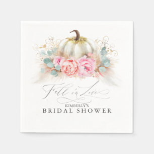 Serviette En Papier Fleurs roses herbe de la pampa et citrouille blanc