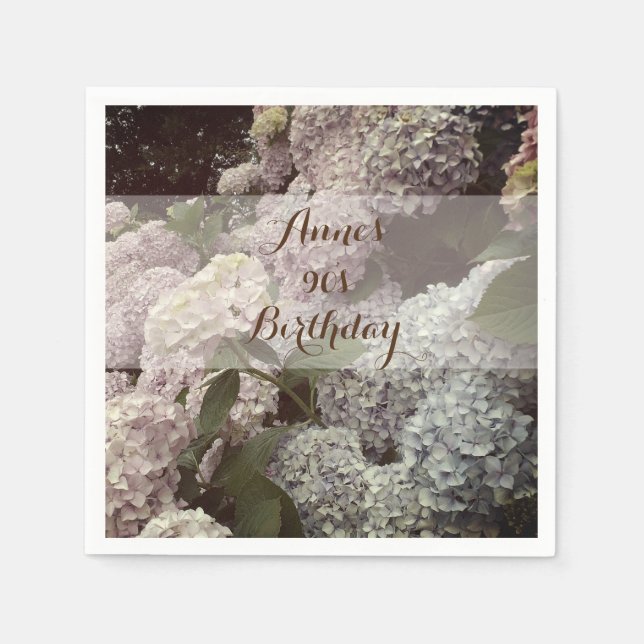 Serviette En Papier Fleurs roses Hydrangea 90e Anniversaire serviettes (Devant)