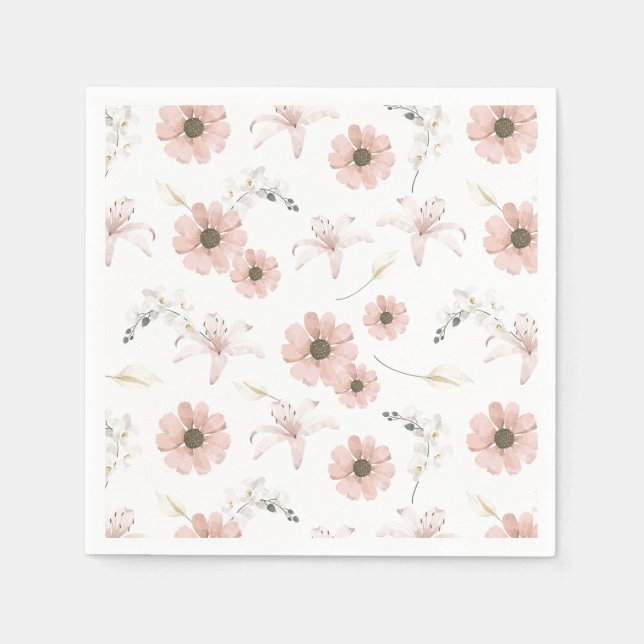 Serviette En Papier Fleurs roses pastel à l'aquarelle Art (Devant)