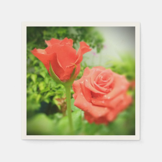 Serviette En Papier Fleurs Roses romantiques (Devant)
