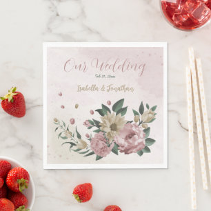Serviette En Papier fleurs roses romantiques & champagne
