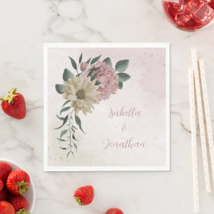 Serviette En Papier fleurs roses romantiques & champagne