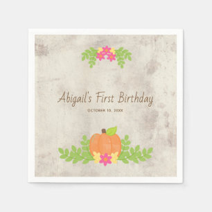 Serviette En Papier Fleurs roses Rustiques Citrouilles Premier anniver