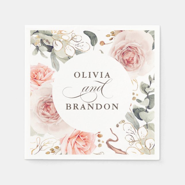 Serviette En Papier Fleurs roses Terre Élégant Mariage Boho (Devant)