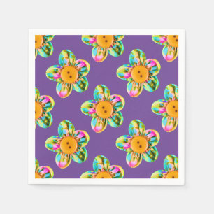 Serviette En Papier Fleurs roses, violettes, jaunes sur violet