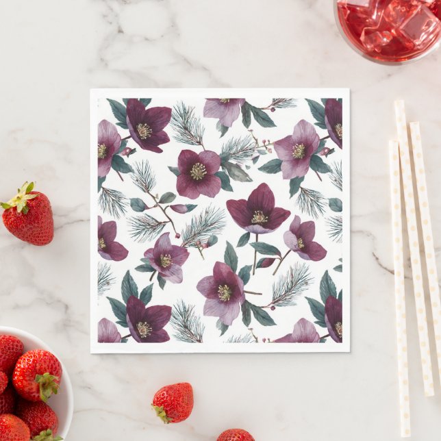Serviette En Papier Fleurs Rouge Bourgogne (En situation)