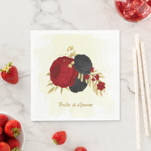 Serviette En Papier fleurs rouge foncé et noires or