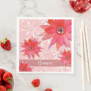 Serviette En Papier Fleurs Rouges Fantaisistes Feuilles Tourbillonnant