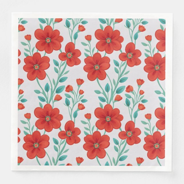 Serviette En Papier Fleurs rouges Floral Motif sans joint (Devant)