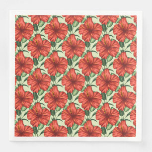 Serviette En Papier Fleurs rouges motifs à fleurs tropicales