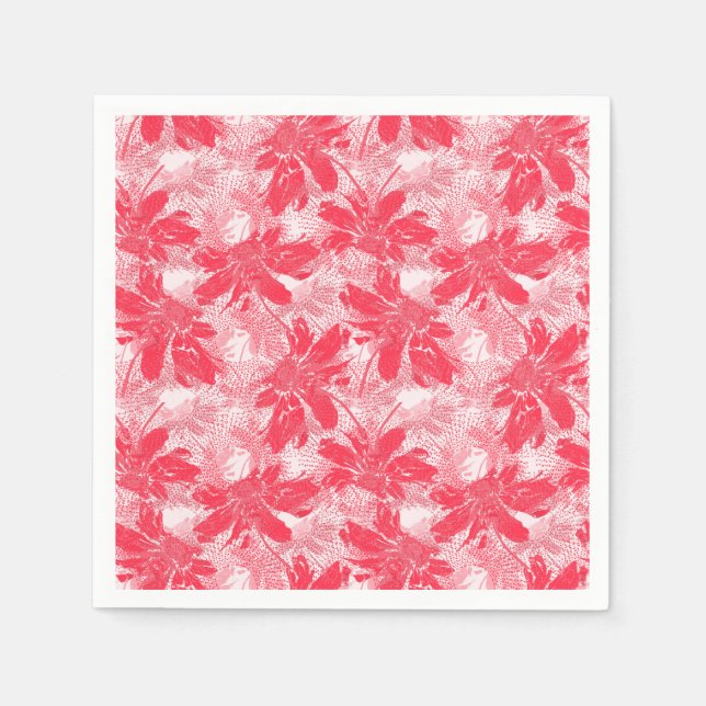 Serviette En Papier Fleurs rouges sur blanc. (Devant)