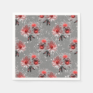 Serviette En Papier Fleurs rouges sur gris