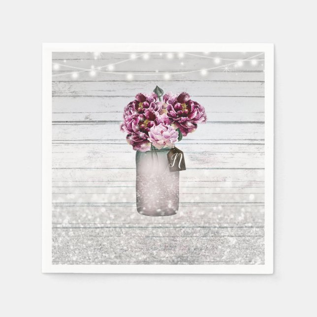 Serviette En Papier Fleurs Rustiques Chic en Bois et Bourgeon dans un  (Devant)