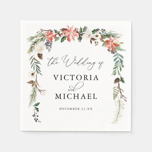 Serviette En Papier Fleurs rustiques d'hiver | Mariage de Noël (Devant)