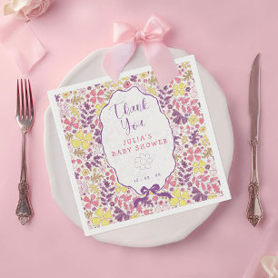 Serviette En Papier Fleurs sauvages à nœud rose violet Baby Shower