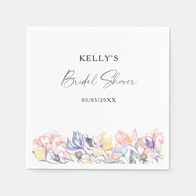 Serviette En Papier Fleurs sauvages aquarelle - douche nuptiale (Devant)