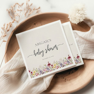 Serviette En Papier Fleurs sauvages Bébé en fleurs Fête prénatale beig
